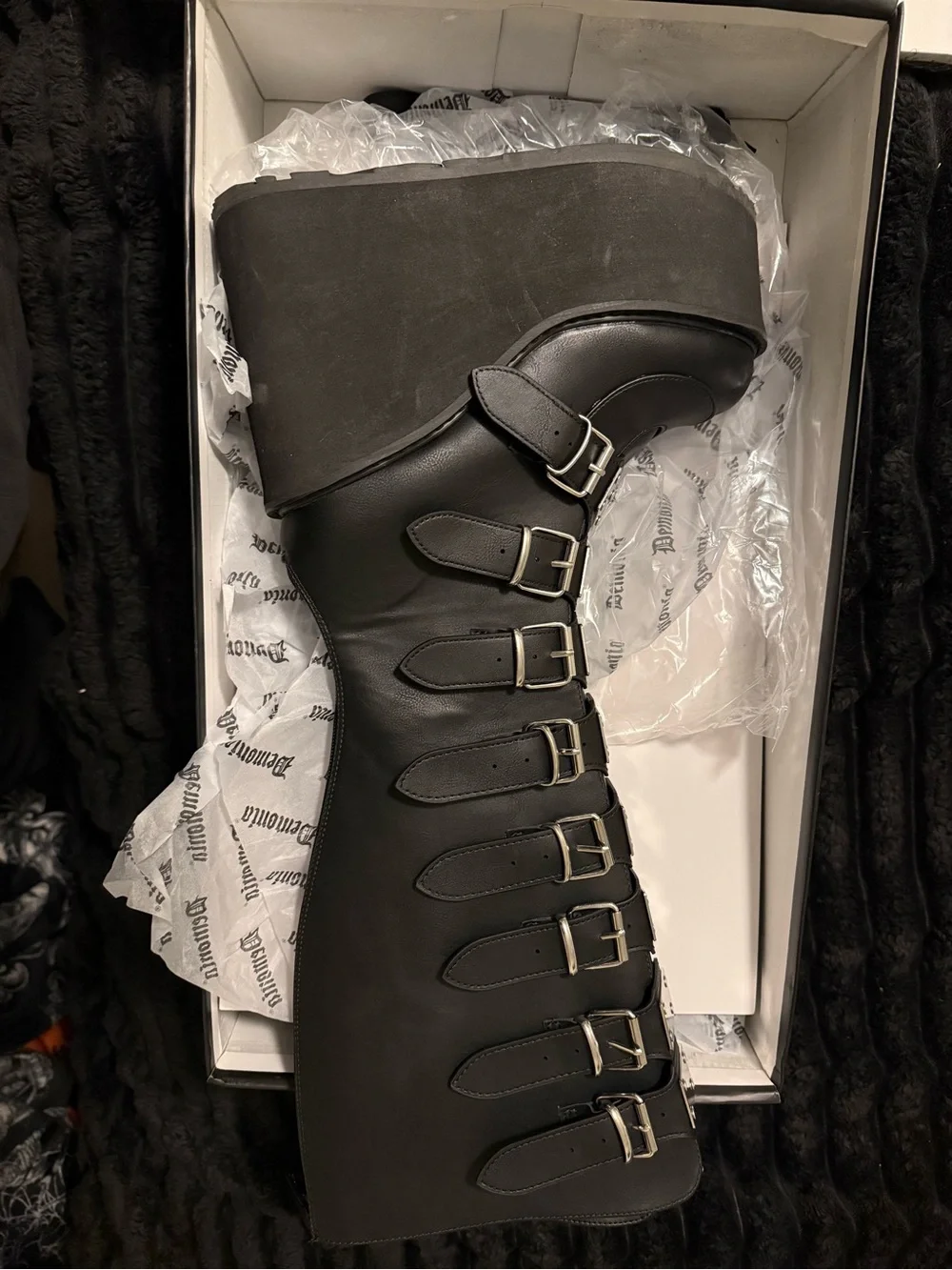 Black Demonia Swing815WC Wide Calf Platform Knee-High Boot